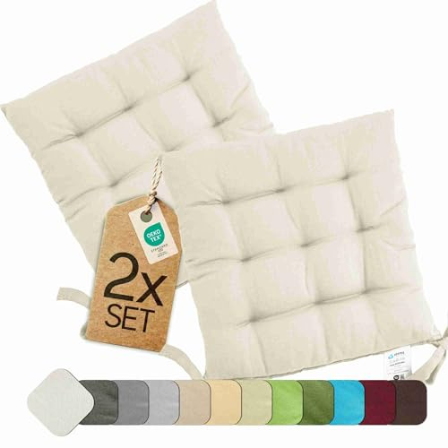 etérea Basic Sitzkissen 40x40 cm 2er Set mit Bändern Indoor Outdoor Creme