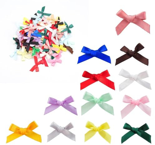 LERANXIN Lazos de Cinta Saten, 200 Piezas - Mini Lazos de Regalo Navideños, Colores Surtidos para Scrapbooking y Decoración