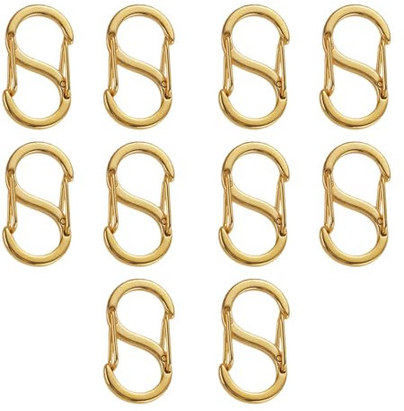 Luabue 10Pcs Double Opening Lobster Clasps, 0.67in Gold Necklace Shortener Charm Clasp, Metal Necklace Clasps Bracelet Connectors Bracelet Fasteners S Clasp for DIY Jewelry Repairing (Gold)
