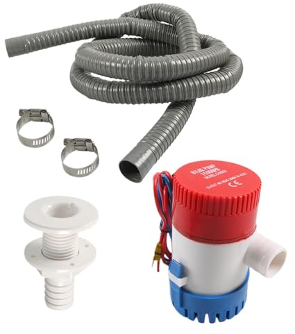 Senermter Kit de manguera de bomba de achique para barcos,Kit de instalación de bomba de achique | Bomba de marina de 12 V con manguera de 78,7 pulgadas,Pasacascos y 2 abrazaderas de acero