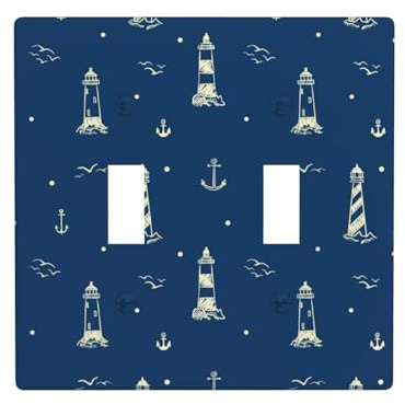 Placca di copertura per interruttore della luce a levetta, 2 piastre da parete di dimensioni standard 11,4 x 11,4 cm, faro e ancore doppia piastra di copertura per interruttore della luce, decorativa