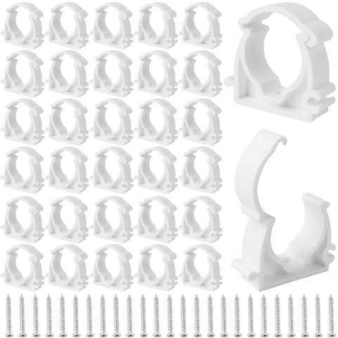 50 fascette stringitubo M25, fascette stringitubo da 25 mm, in PPR bianco con viti, fascette di serraggio per tubo dell'asta, tubo vuoto (bianco)