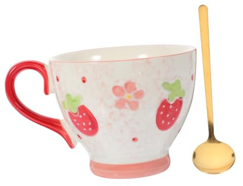 VINTORKY Large Latte Art Mug Set Personalised Embossed Ceramic Breakfast Cup Spoon