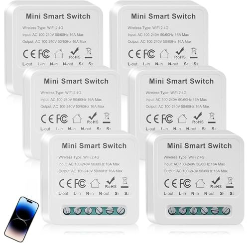 GOMETY Interruptor Inteligente Módulo 2 Vías: 6 Piezas Control APP Interruptor, Interruptor WLAN, para Hogar Inteligente (Blanco)