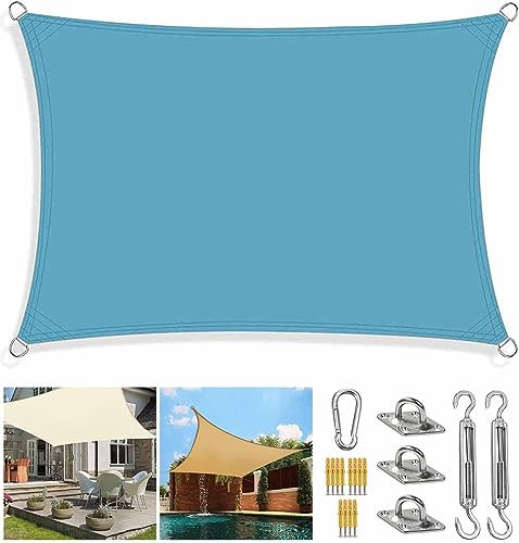 Rechteckige, quadratische Sonnenschutzmarkise mit robustem Befestigungssatz, wetterbeständiger Pool-Sonnenschutz für Carport, Gartenteich, Sonnensegel, 2 m, 2,5 m, 3 m, 3,6 m, 4 m, 5 m, 6 m,