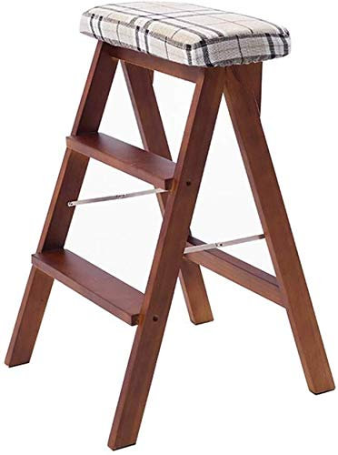 GAOXIONG Tabouret d'escalade d'intérieur, escabeau Pliable à 3 marches, Chaise d'échelle, Chaise d'escalier en Bois, Chaise de Salle à Manger, Tabouret Haut avec siège en éponge à Rayures