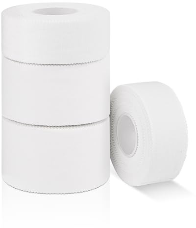 4 Rolls Zinc Oxide Tape, Sports Tape for Blister Prevention 2.5 cm x 9.1 m und 3.8 cm x 9.1 m, Breathable Athletic Tape, Easy Tear Bandage Tape for Finger Ankle Wrist Support