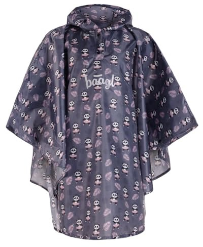 Baagl Regenponcho für Kinder – Wasserdichtes Regencape mit Kapuze & reflektierenden Elementen – Regenmantel für Mädchen – Ideal auch für Fahrrad & Outdoor (Panda, XS, 98)