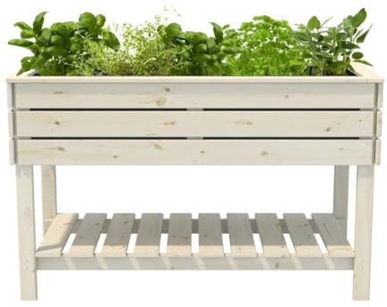 Mega Holz Balkon Hochbeet STELZO L 123x61x75 (BxTxH) aus Natürlicher Kiefer, Blumenbeet aus Holz, wetterfest, Innen- und Außenbereich, Kräuterbeet für Garten, Balkon und Terrasse, 100% Nachhaltig