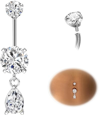 ESHIONER G23 Titan Bauchnabelpiercing Silber Belly Piercing Bauchpiercing Hängend Bauchnabel Lang Kurzer Schmuck Bauchnabelpiercing Piercing Bauchnabel 14G 10MM Stablänge