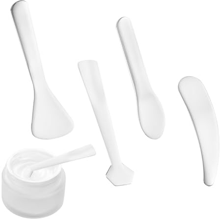 4 espátulas cosméticas, espátulas cosméticas, espátulas curvadas de acero inoxidable, aplicador de máscara facial, espátula de belleza, aplicador de maquillaje, espátula cosmética de metal para crema