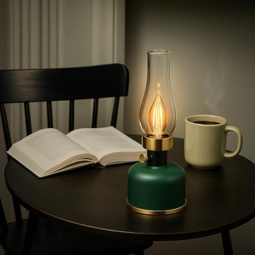 home&Trends LED Gartenlaterne mit Akku, Vintage Tischlampe dimmbar, Grün mit Goldakzenten, IP44 Outdoor & Indoor, Dekoleuchte für Garten, Balkon, Terrasse, Camping (Grün)