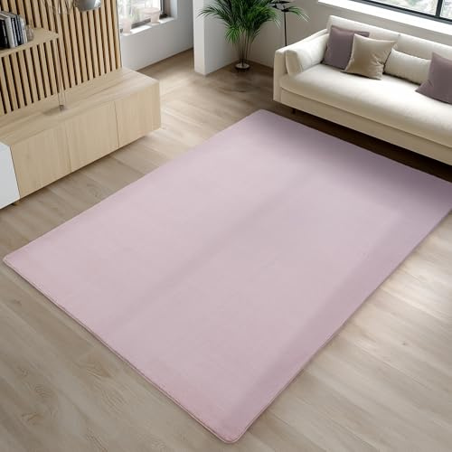 Carpetsale24 Kurzflor Teppich Wohnzimmer 120 x 160 cm Rosa - Teppich Waschbar, rutschfest, Weich, modern einfarbig Design - für Schlafzimmer, Küche, Esszimmer