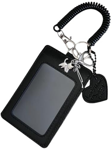 runrayay Leder Kpop Photokardhalter mit Anhänger, schwarzer 3 Zoll Kredit ID Bankkarte Card Card Student Card Anhänger Keychain Badge Holder (F)