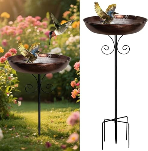 Vogeltränke Stehend Für Garten Vogelbad Garten Stehend Frostsicher Metall Vogelbecken Wassertränke für Wildvögel Vogeltränke Winterfest Futter Wasserschale Balkongeländer Mit Ständer Abnehmbar (c2)