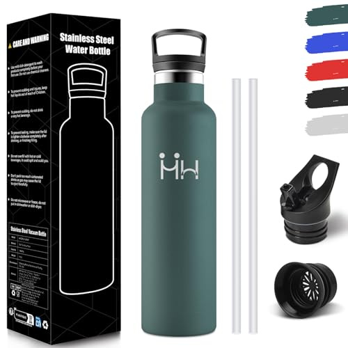 HoneyHolly Trinkflasche 750ML, BPA-Frei, Trinkflasche Edelstahl, Auslaufsichere Isolierflasche Doppelwandig, Wasserflasche Edelstahl, mit Strohhalm, Thermosflasche Kohlensäure Geeignet