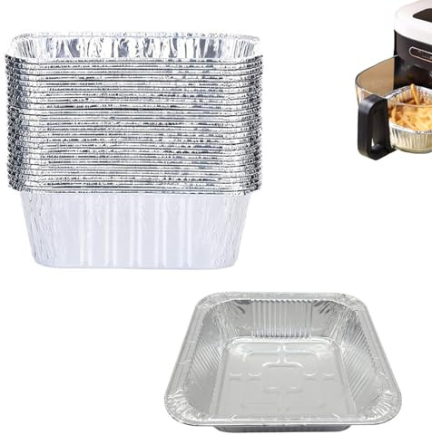 Teglie in Alluminio Usa e Getta, 20 pezzi Teglie per Torte, Contenitori per Alimenti Monouso, Teglie per Pizza, Contenitori per Forno, Compatibile con diverse friggitrici ad aria (Quadrato, 23cm)