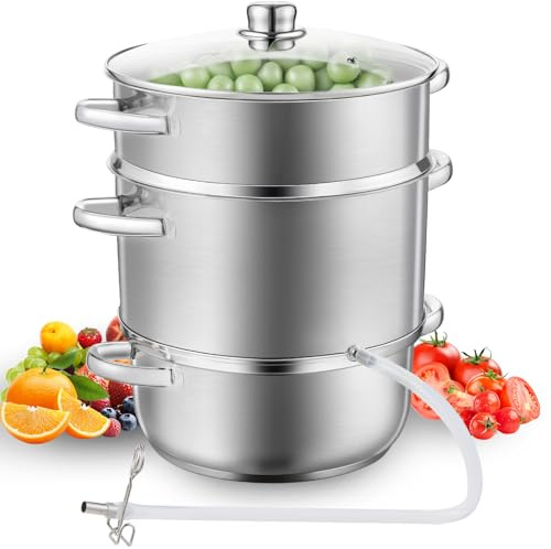 HURMOVAE 8.5Qt Stainless Steel Steam Juicer Extractor, 3-Layer Fruit Vegetable Juice Steamer Multipots with Tempered Glass Lid, Loop Handles for Juices, Jellies, Sauces