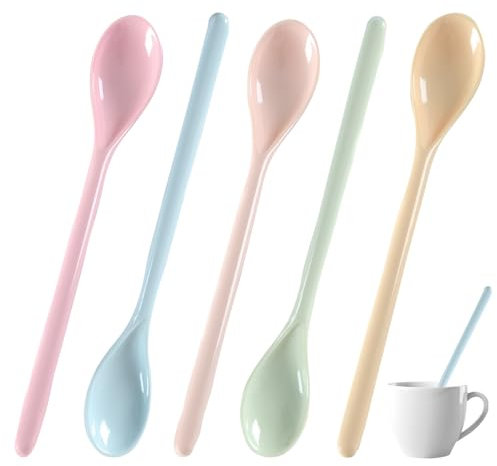 5 cucchiai in plastica, cucchiai lunghi, 18,5 cm, cucchiai in plastica, cucchiai lunghi in melamina, cucchiai da gelato colorati, cucchiai di plastica per bambini, cucchiaio da yogurt, cucchiaio lungo