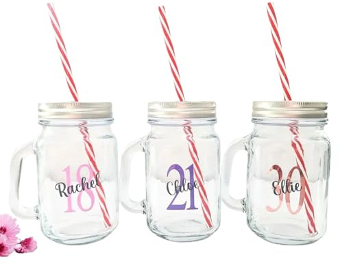 Personalised Birthday Mason Jar Retro Drinking Glass Gifts for Her/Him Girl/Boy Women/Men, Bestie 13th 16th 18th 21st 30th 40th 50th 60th 70th 80th Any Age, Party Decoration Keepsake Present Idea