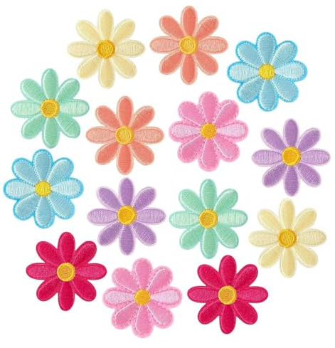 Cute Flower Iron on Patches - ShiningUU 14pcs Daisy Sew on Embroidered Applique Flowers | Floral Embroidery Sewing Patches Decorations for DIY Bags Clothes Jeans Jackets Backpack Crafts (7 Colours)​