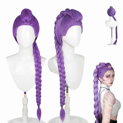 Lila Perücke, Cosplay Perücke für Damen und Herren, Costume Kids Wig, lila Zopfperücke, Halloween-Cosplay-Requisiten (Purple)