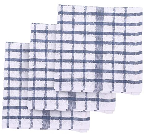 Ipetboom 3Pcs Waffle Weave Pure Cotton Kitchen Dish Cloths Highly Absorbent Tea Towels for Cleaning and Wiping Oil Stains Soft Non Scratch for Dishes Glassware Cutlery in Blue