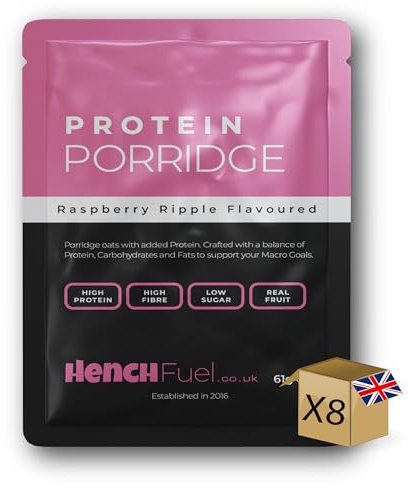 Protein Porridge | by Hench Fuel | 20g Protein | Raspberry Ripple Flavour | Overnight Oats | Freeze Dried Raspberry | Fibre Rich | Real Fruit | Porridge Pots | Protein Porridge Pots | Meal Replacement