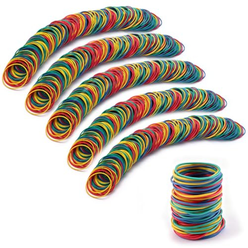 Nasxkji 800 Pieces Coloured Elastic Bands, 38 x 1.4 mm Rubber Bands | 800 pcs, 38 x 1.4 mm, coloured natural rubber, strong elasticity, for office home crafts