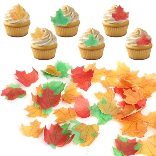 64 Stück Herbst Tortendeko Essbar, Herbst Tischdeko Tortendeko Herbst,Thanksgiving Herbst Cupcake Topper,Herbst Deko Tisch Ahornblatt Muffin Dekoration für Erntedankfest Herbst