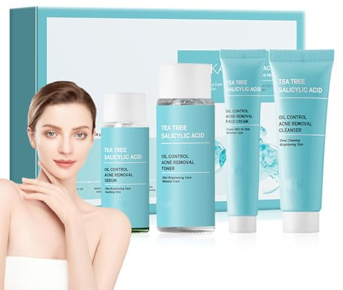 Tea Tree Face Skincare Sets - Salicylic Acid Facial Care Kits - Skin Care Sets & Kits with Face Cleanser, Toner, Serum,Cream - Control Oil Skin Care Set for Oily Blemish Skin