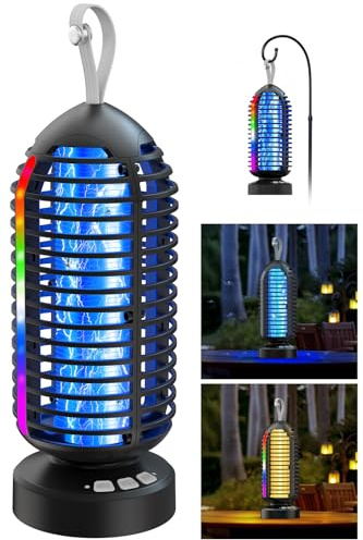 Dnenellr Insektenvernichter, Outdoor Mückenlampe 3-in-1 wiederaufladbar mit 4000mAh Batterie, IPX5 wasserdicht, UV-Licht Mückenfalle für Indoor, Home, Backyard, Patio, Garden, Camping (Schwarz)