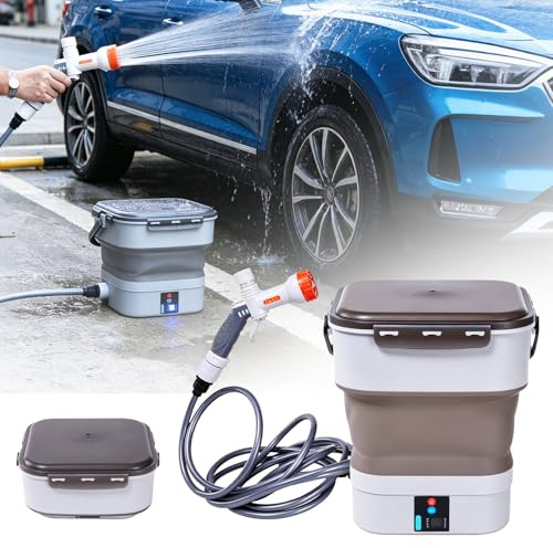 Nettoyeur Haute Pression Portable, Nettoyeur Extérieur Mobile Pliable avec Buse 5 en 1, Réservoir d'eau : 12L, Pulvérisateur à Pression électrique Multifonction pour Douche de Camping