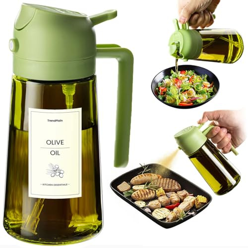 TrendPlain Spray Huile Cuisine 470ml – Vaporisateur Huile Air Fryer 2-en-1 pour Cuisson, Salades, Vinaigre et Accessoire Cuisine (1 pièce, Vert-1)
