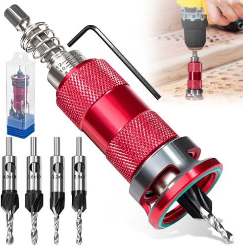 LOVLEX Juego de 6 brocas avellanadoras cónicas, avellanador de precisión con tope de profundidad ajustable, para madera y MDF, vástago hexagonal de 1/4 pulgadas, avellanados automáticos