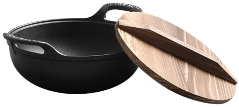 Pentola Da Forno Olandese In Ghisa, Pentola Calda In Ghisa Antiaderente Con Coperchio In Legno Pentole Per Zuppa Con Distribuzione Efficiente Del Calore Per Stufati A Induzione,