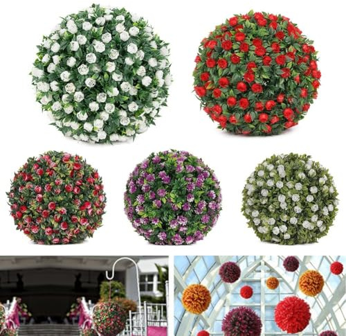 Boules de roses artificielles décoratives à suspendre pour jardin et intérieur, construction en plastique stable, convient pour de nombreuses occasions (C 20 cm)