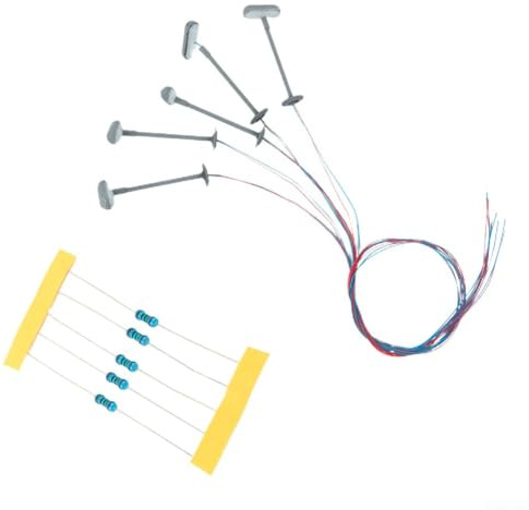 Yelvera 5x LED Gittermastleuchten für Modelleisenbahn Track N 6626 mit Metallrahmen und Serienwiderständen für Kompatibilität mit 12V oder 16V Netzteil