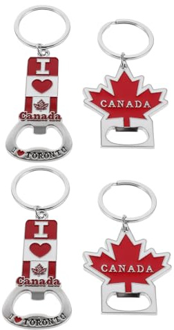 BESPORTBLE Lot de 4 Porte-clés Ouvre-bouteilles Drapeau du Canada en Métal, Souvenir Canadien Compact et Pratique, Présent Voyage et Fête, Porte-clés Déco Multifonction Solide