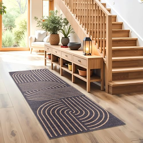 Rutschfeste Sauberlaufmatte innen - Kringel schwarz 50 x 150cm (Rechteckig) | Miabella Türmatte rutschfester Läufer Wohnraum Fußmatte extrem saugfähiger Küchenläufer waschbar bei 30°C Schmutzfangmatte