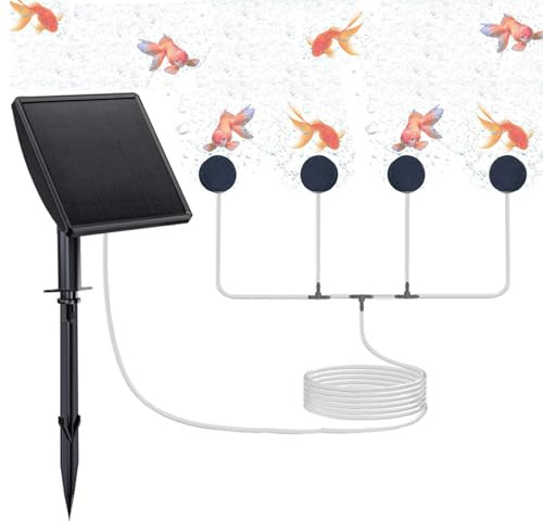 Solar Pond Aerator 2W Solar Air Pump with Built in Battery for Outdoor Fish Tank 3 Mode Low Noise Oxygen Pump for Garden Pond Aquarium Backyard 4 Stones