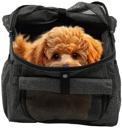 Fahrradtasche für Haustiere 2in1, Hundekorb Fahrrad Vorne & Hund Rucksack, Faltbar, Grau, Bis 7,5kg Tragfähigkeit, Mesh Belüftung, Für Kleine Hunde & Katzen