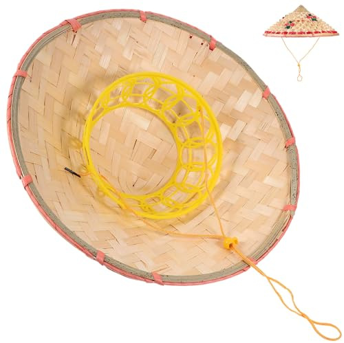 JUMPLAWN Cappello di Bambù per 6-10 Anni, Leggero e Confortevole, Cappello Tradizionale Cinese per Cosplay e Feste, Accessorio di 36cm per Performance e Gioco