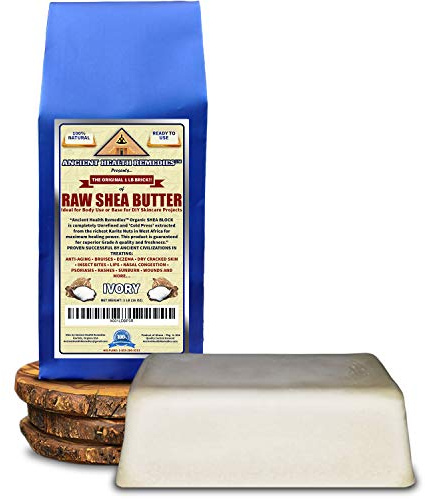 Ancient Health Remedies Organic Unrefined Raw AFRICAN IVORY WHITE SHEA BUTTER 1 LB (16 oz) BLOCK Bulk Grade A for Anti Aging, Base for DIY Body Butter, Beauty, Skin Moisturizer & Hand Cream(GHANA)