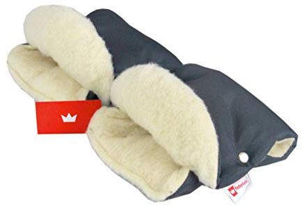 BABYLUX MUFF Handmuff PLÜSCH/WOLLE Handwärmer für Kinderwagen Buggy Handschuh 2 Stück (14. Graphit + Lammwolle)