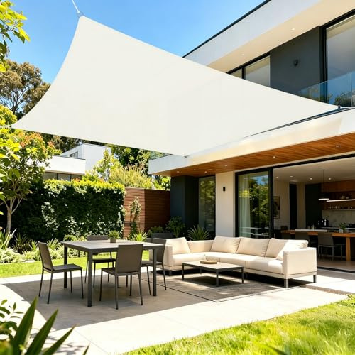 LOVE STORY Sonnensegel Wasserdicht 2x2m Segeltuch UV95% für Terrasse | 160g/m² PES Segel,Quadrat Sonnentuch mit 316 Edelstahl-Ringen,Sonnenschutz & Windschutz für Garten,Balkon.Cremeweiß