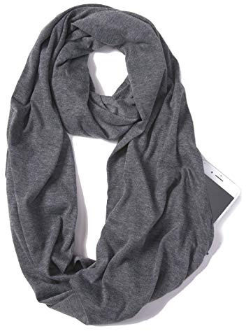 elzama Infinity Loop Solid Color Scarf With Hidden Zipper Pocket For Women, Travel Neck Wrap