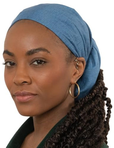 Olivia Sylx Afrikanisches Kopftuch – Kopftuch & Headwrap für Damen – Jersey-Haarschal für schwarze Frauen – weich & atmungsaktiv, Hellblauer Denim, Einheitsgröße