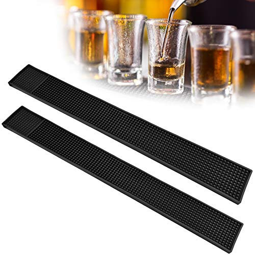 Favengo 2 Pezzi Tappetino Bar in PVC da 60 * 8 cm Tappetino per Barman Mat per Banco Bar in Gomma Antiscivolo Tappetino da Bar Tappetini Antiversamento da Banco per Bar Ristorante KTV e Casa, Nero