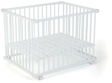 GEUTHER Laufstall Belami Plus| Baby Laufgitter Holz | TÜV geprüft | faltbar & zerlegbar | sicherer Laufstall für Babys (weiß, 76 x 97 cm)